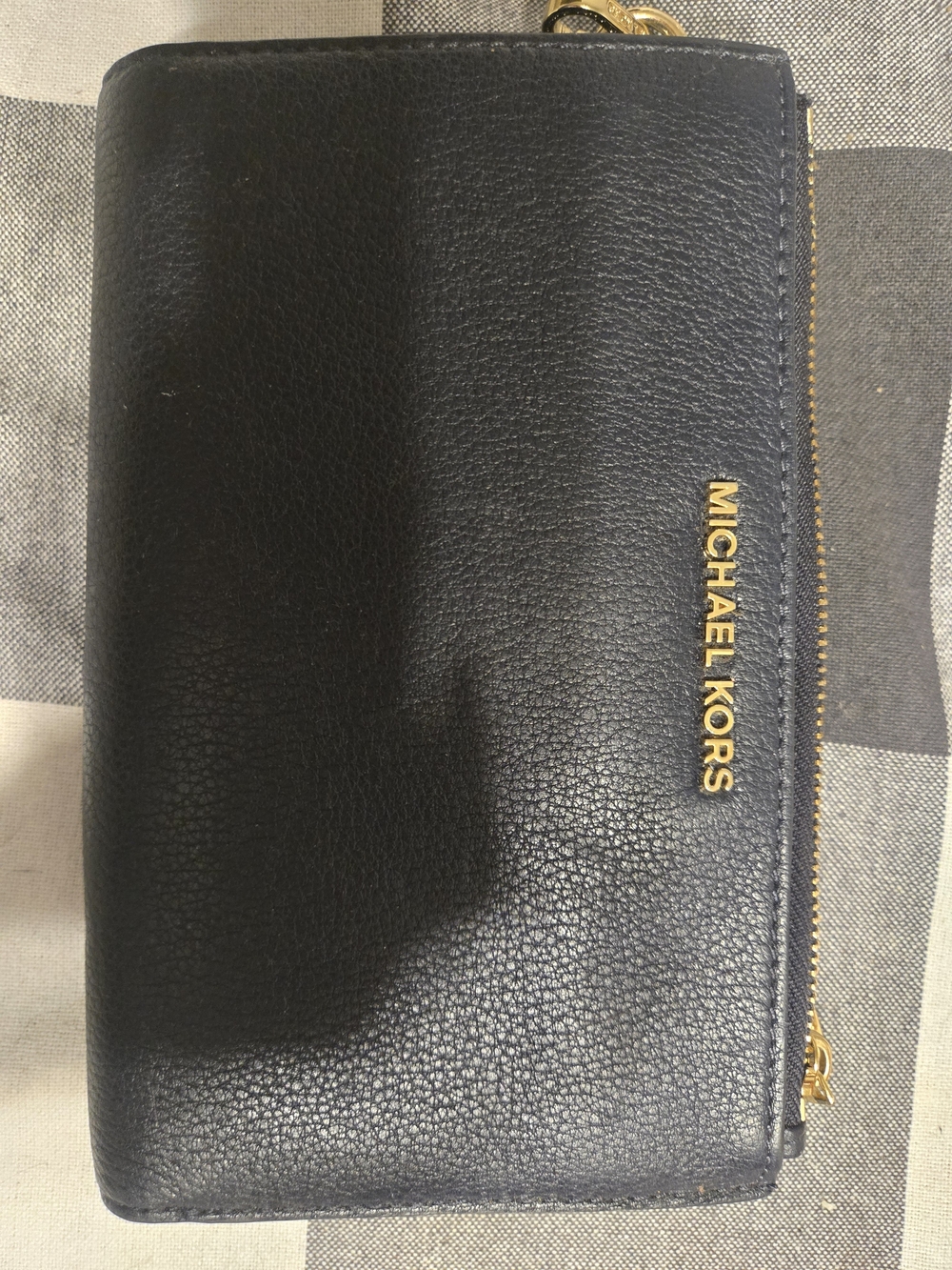 Michael Kors Black Pebbled Leather Zip-Around Wallet with Gold Logo